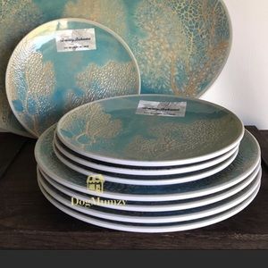 8 Tommy Bahama Gold Coral Melamine Dining and Salad Plates Set